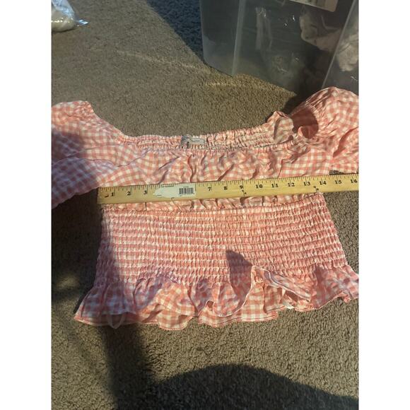New BCBGeneration Smocked Gingham Top SZ L pink and white NWT checkered - Picture 13 of 14